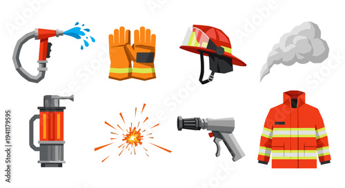 Essential firefighter gear set in colorful flat design