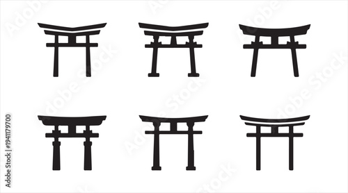 Traditional Japanese torii gate icons representing Shinto shrine entrance symbols