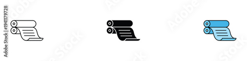 Paper roll and printing industry icon set. Textile or steel manufacturing cylinder symbol. Vector Illustration.
