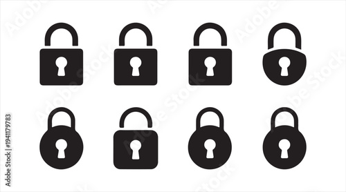 Minimal lock icon set isolated on background for cybersecurity and safety design
