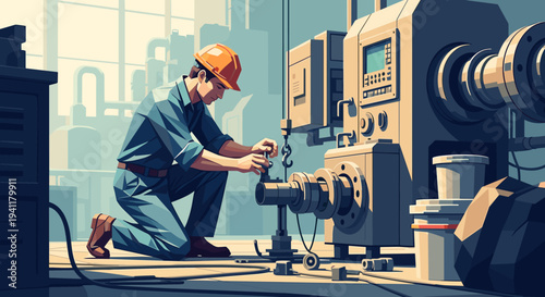 Skilled engineer at work adjusting machinery in a modern industrial setting