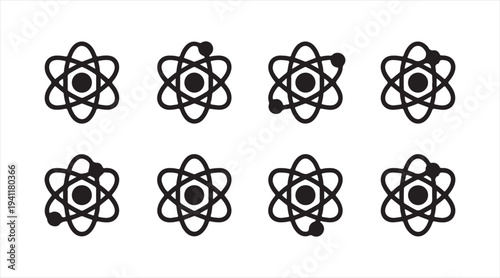 Minimal atomic structure icon set isolated on background for chemistry and research concept