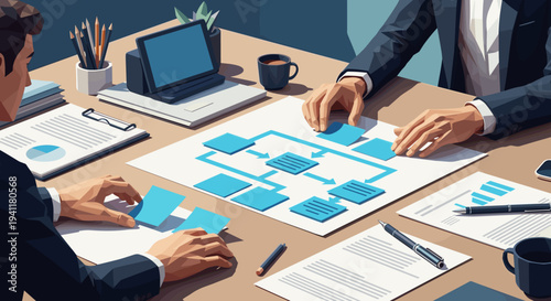 Team collaboration on strategic planning in a modern office setting