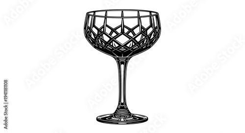 Elegant Vintage Coupe Glass with Intricate Crystal Pattern Illustration for Beverage Concepts