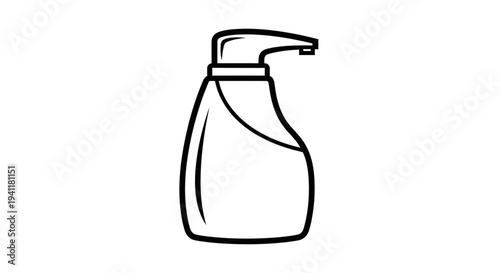 Minimalist outline illustration of a pump bottle for liquid soap or sanitizer product design