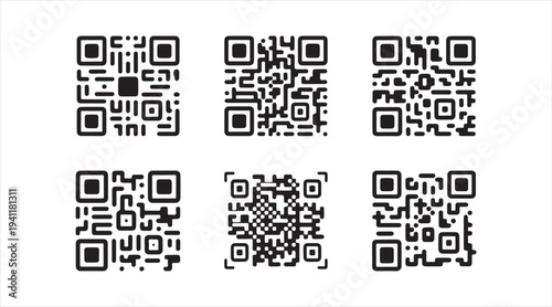 Minimal QR barcode icon set isolated on background for digital payment and data access