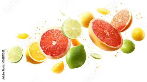 Fresh Grapefruit Citrus Fruit Slice Isolated on White Background