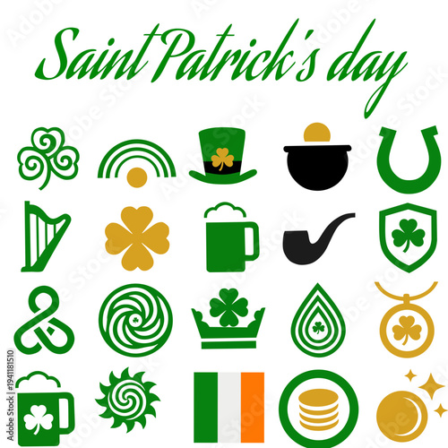 Festive Saint Patrick's Day Icons: Shamrocks, Leprechauns, Pots of Gold & Green Magic
