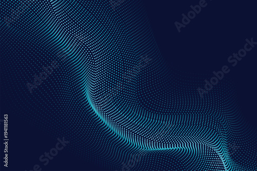 Ethereal blue particle wave flowing diagonally across a dark backdrop, symbolizing a digital or futuristic concept