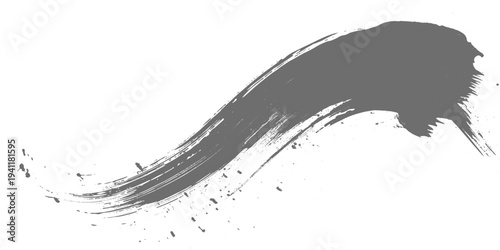 Minimalist black ink brushstroke artwork on a clean white background. expressive paint splashes and textured brush wave flowing under the texture.
