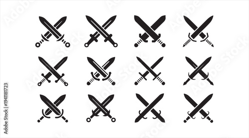 Crossed swords icon collection representing battle, combat and medieval weapon concept