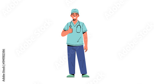 Male Doctor in Scrubs Giving Thumbs Up.