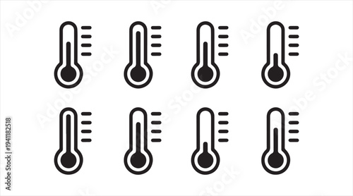 Minimal thermometer icons displaying various temperature levels in simple line design