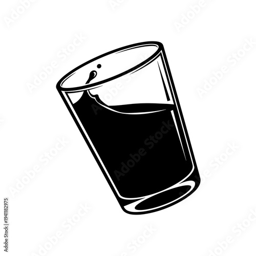 Black silhouette of water glass isolated on white background, concept of hydration and refreshment  