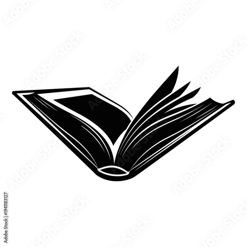 Black silhouette of Quran book isolated on white background, concept of Islamic scripture and faith  