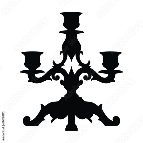 Elegant black silhouette of a three-branch candelabra with ornate details