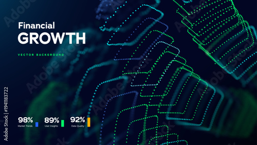 Financial Growth Abstract Background With Data Lines And Digital Wave Visualization For Business Analytics And Technology Presentation. Financial Growth Trends, Insights Concept. Vector Illustration