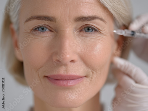 A woman receives a cosmetic injection at a clinic.