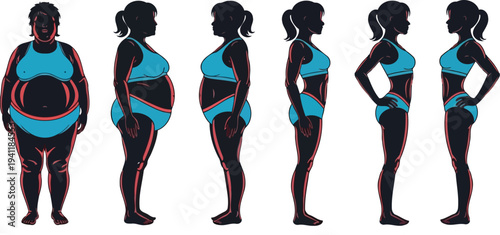 Body transformation challenge before and after weight loss vector