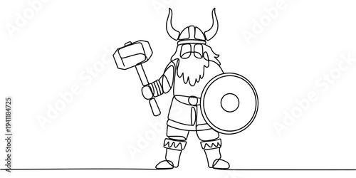 One line viking warrior with axe continuous minimalist vector illustration