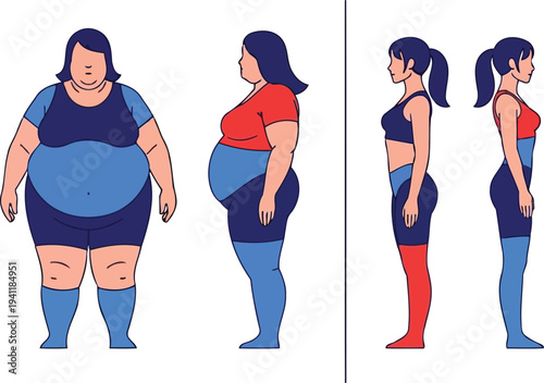 Girl fitness results comparison with activewear and symbols