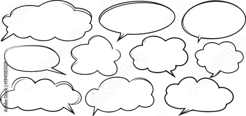 Collection of hand drawn speech and thought bubbles