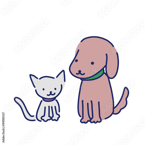Tableau sur toile Cute cartoon dog and cat sitting together