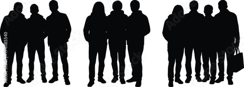 Groupofpeoplestandingtogetherinsilhouetteformonwhitebackground