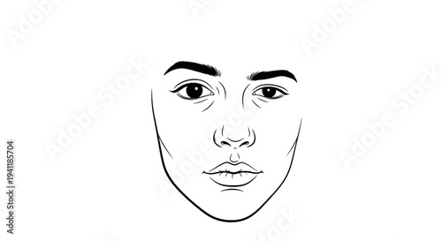 Detailed minimalist line art illustration of a human face featuring eyes, nose, and mouth on a