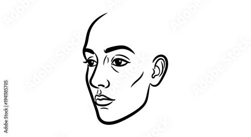 Minimalist black and white line art illustration of a serene human face, contemplative expression