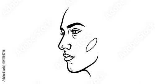 Elegant minimalist vector portrait of a human face in profile with refined contours and subtle