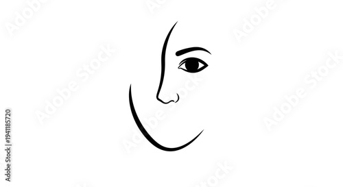 Abstract minimalist face drawing with expressive eye and subtle smile illustration