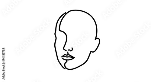 Abstract minimalist continuous line art portrait of an anonymous human head profile