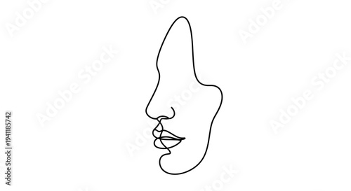 Elegant minimalist line art illustrating a serene human face in profile with single stroke