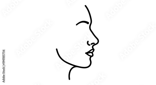 Elegant minimalist continuous line drawing of a serene human face in profile, simple artistic