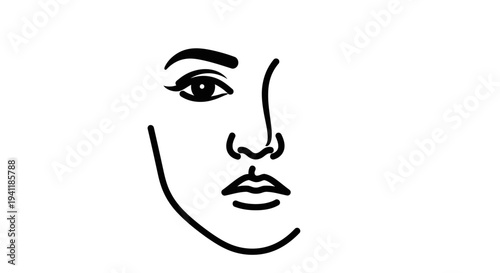 Elegant abstract minimalist line art drawing of a serene feminine face on a clean white background