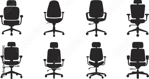 Office chair set swivel chair furniture workplace seating corporate office interior ergonomic equipment flat vector illustration design