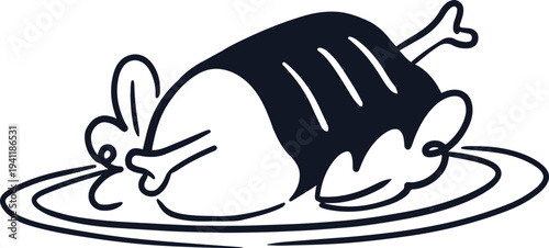 Roasted Chicken Illustration on a Plate