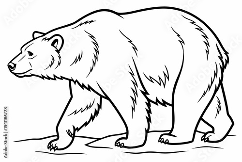 Bear Coloring Book Page Vector Illustration – Black White Bold Line Art, Printable A4, SVG Style, Isolated on White Background