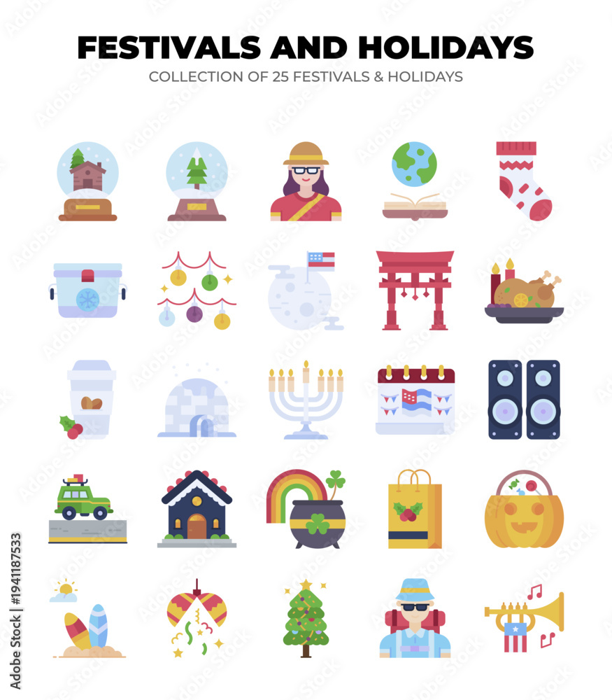 Naklejka premium Collection of 25 Festive and Holiday Icons
