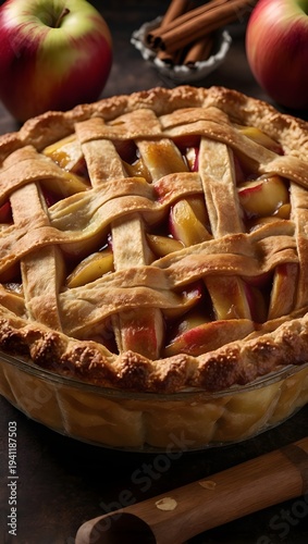 Golden Brown Lattice Crust Apple Pie Isolated