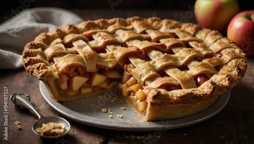 Golden Brown Lattice Crust Apple Pie Isolated