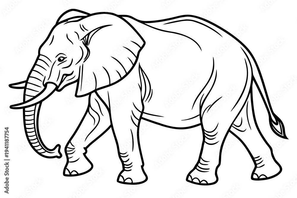 Fototapeta premium Elephant Coloring Book Page Vector Illustration – Black White Bold Line Art, Printable A4, SVG Style, Isolated on White Background