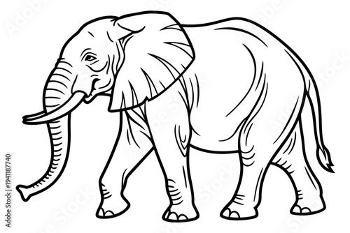 Elephant Coloring Book Page Vector Illustration – Black White Bold Line Art, Printable A4, SVG Style, Isolated on White Background