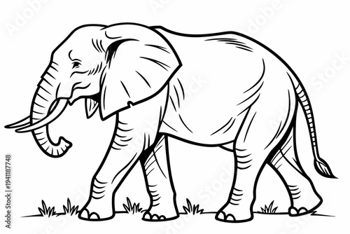 Elephant Coloring Book Page Vector Illustration – Black White Bold Line Art, Printable A4, SVG Style, Isolated on White Background