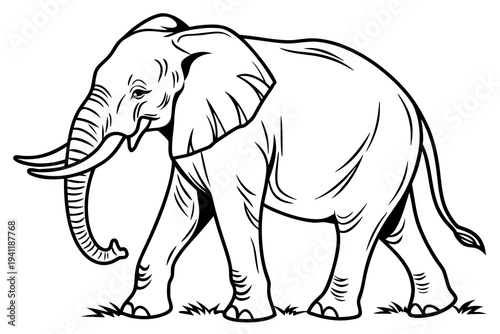 Elephant Coloring Book Page Vector Illustration – Black White Bold Line Art, Printable A4, SVG Style, Isolated on White Background