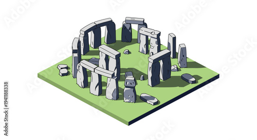Isometric stonehenge: iconic prehistoric monument in cartoon style