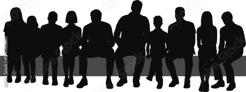 People sitting silhouettes collection, diverse group of men and women seated together, social gathering concept isolated vector illustration