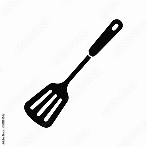 Black and white silhouette of a spatula with a handle and flat head kitchen utensil cooking tool 1