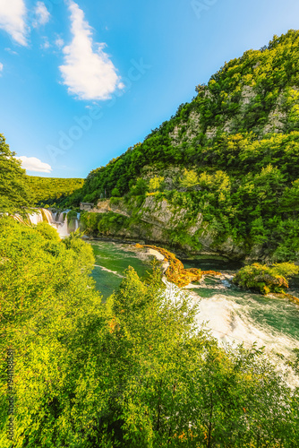 Majestic Strbacki Buk waterfall on the Una River, the largest and most beautiful waterfall in Una National Park, Bosnia and Herzegovina.